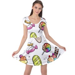 Doodle Cartoon Drawn Cone Food Cap Sleeve Dress by Pakrebo