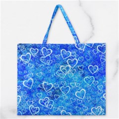 Valentine Heart Love Blue Zipper Large Tote Bag by Mariart