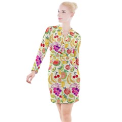 Seamless Pattern Fruit Button Long Sleeve Dress by Mariart