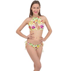 Seamless Pattern Fruit Cross Front Halter Bikini Set by Mariart