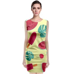 Watermelon Leaves Strawberry Sleeveless Velvet Midi Dress by Pakrebo