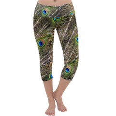 Green Peacock Feathers Color Plumage Capri Yoga Leggings by Pakrebo