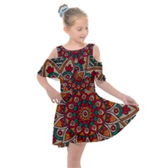 Mandala - Red & Teal  Kids  Shoulder Cutout Chiffon Dress by WensdaiAmbrose