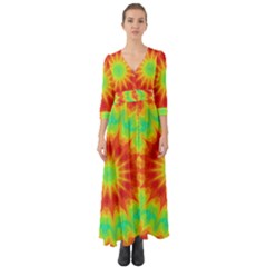 Kaleidoscope Background Mandala Red Green Button Up Boho Maxi Dress by Mariart