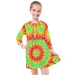 Kaleidoscope Background Mandala Red Green Kids  Quarter Sleeve Shirt Dress by Mariart