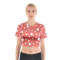 Polka Dot On Living Coral Cotton Crop Top by LoolyElzayat