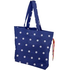 Navy Polka Dot Drawstring Tote Bag by WensdaiAmbrose