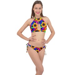 Sunflower Colorful Cross Front Halter Bikini Set by Mariart