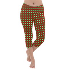 Lumberjack Plaid Buffalo Plaid Green Red Lightweight Velour Capri Yoga Leggings by Mariart