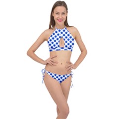 Sunflower Digital Paper Blue Cross Front Halter Bikini Set by Mariart