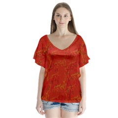 Burnt Orange V-neck Flutter Sleeve Top by 1dsign