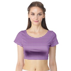 Purple Gingham Short Sleeve Crop Top by retrotoomoderndesigns