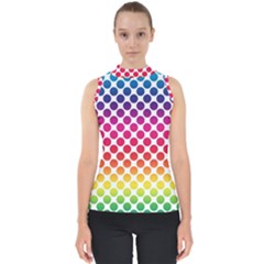 Rainbow Polka Dots Mock Neck Shell Top by retrotoomoderndesigns