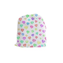 Pastel Rainbow Hearts Drawstring Pouch (medium) by retrotoomoderndesigns