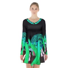 Dragon Lights Turtle Long Sleeve Velvet V-neck Dress by Riverwoman