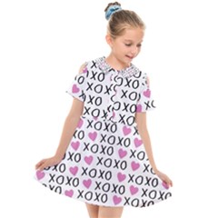 Xo Valentines Day Pattern Kids  Short Sleeve Shirt Dress by Valentinaart