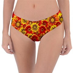 Brilliant Orange And Yellow Daisies Reversible Classic Bikini Bottoms by retrotoomoderndesigns