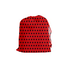 Red Black Polka Dots Drawstring Pouch (medium) by retrotoomoderndesigns