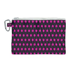 Pink Black Polka Dots Canvas Cosmetic Bag (large) by retrotoomoderndesigns