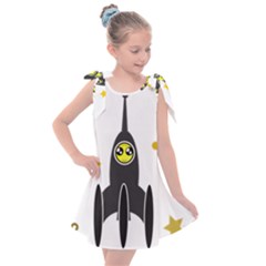 Spacecraft Star Emoticon Travel Kids  Tie Up Tunic Dress by Wegoenart