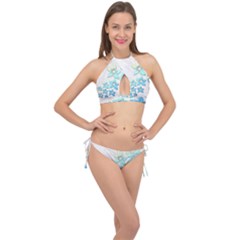 Flowers Background Leaf Leaves Blue Cross Front Halter Bikini Set by Mariart