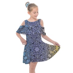 Tile Design Art Mosaic Pattern Kids  Shoulder Cutout Chiffon Dress by Pakrebo