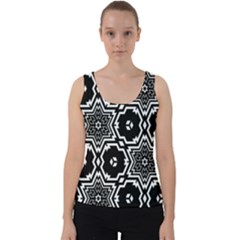 Black White Abstract Flower Velvet Tank Top by retrotoomoderndesigns