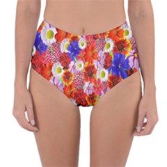 Multicolored Daisies Reversible High-waist Bikini Bottoms by retrotoomoderndesigns