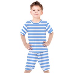 Blue Stripes Kids  Tee And Shorts Set by snowwhitegirl