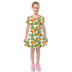 Citrus Tropical Orange White Kids  Short Sleeve Velvet Dress by snowwhitegirl