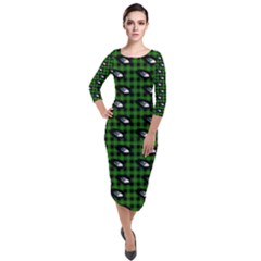 Eyes Green Plaid Quarter Sleeve Midi Velour Bodycon Dress by snowwhitegirl