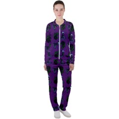 Gothic Girl Rose Purple Pattern Casual Jacket And Pants Set by snowwhitegirl