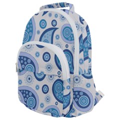 Retro Paisley Blue Rounded Multi Pocket Backpack by snowwhitegirl