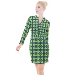 Retro Flower Green Button Long Sleeve Dress by snowwhitegirl