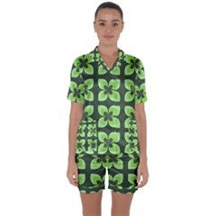 Retro Flower Green Satin Short Sleeve Pyjamas Set by snowwhitegirl