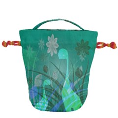 Dinosaur Family - Green - Drawstring Bucket Bag by WensdaiAmbrose