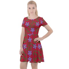 Red With Purple Flowers Cap Sleeve Velour Dress  by snowwhitegirl