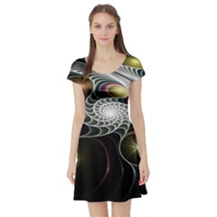 Fractal Bulbs Fantasy Curve Short Sleeve Skater Dress by Pakrebo