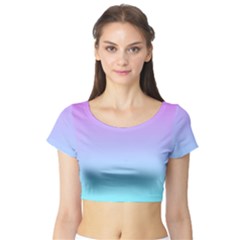 Pink Aqua Dream Short Sleeve Crop Top by retrotoomoderndesigns