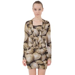 Shellfishs Photo Print Pattern V-neck Bodycon Long Sleeve Dress by dflcprintsclothing