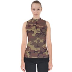 Camo Dark Brown Mock Neck Shell Top by retrotoomoderndesigns