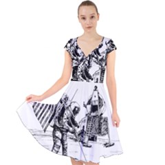 Apollo Moon Landing Nasa Usa Cap Sleeve Front Wrap Midi Dress by Sudhe