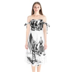 Apollo Moon Landing Nasa Usa Shoulder Tie Bardot Midi Dress by Sudhe