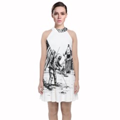 Apollo Moon Landing Nasa Usa Velvet Halter Neckline Dress  by Sudhe