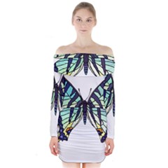 A Colorful Butterfly Long Sleeve Off Shoulder Dress by Sudhe