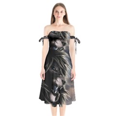 Angry Lion Digital Art Hd Shoulder Tie Bardot Midi Dress by Sudhe