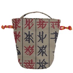 Ancient Chinese Secrets Characters Drawstring Bucket Bag by Sudhe