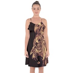 Angry Male Lion Gold Ruffle Detail Chiffon Dress by Sudhe