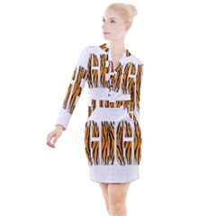 Tiger Bstract Animal Art Pattern Skin Button Long Sleeve Dress by Sudhe