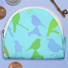 Bird Watching - Light Blue Green- Horseshoe Style Canvas Pouch by WensdaiAmbrose